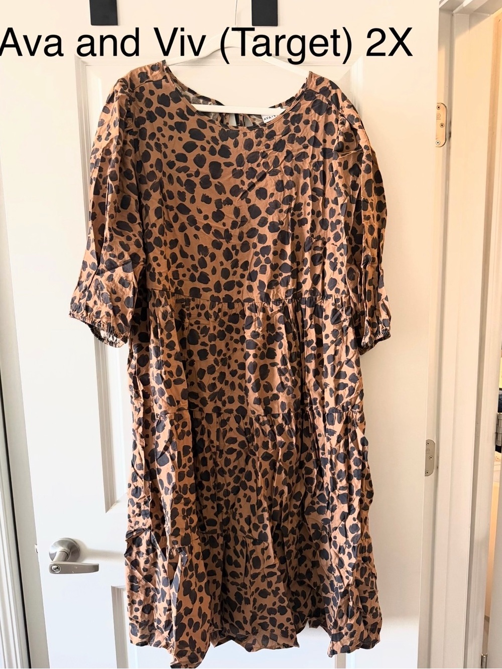 Ava and Viv Animal Print Tiered Dress - Brown & Black